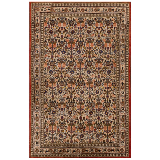 1940s Multicolor Rose Vases Antique Persian Qum Rug 3' 5'' X 5' 3'' Handknotted Wool Carpet For Sale - Image 10 of 11