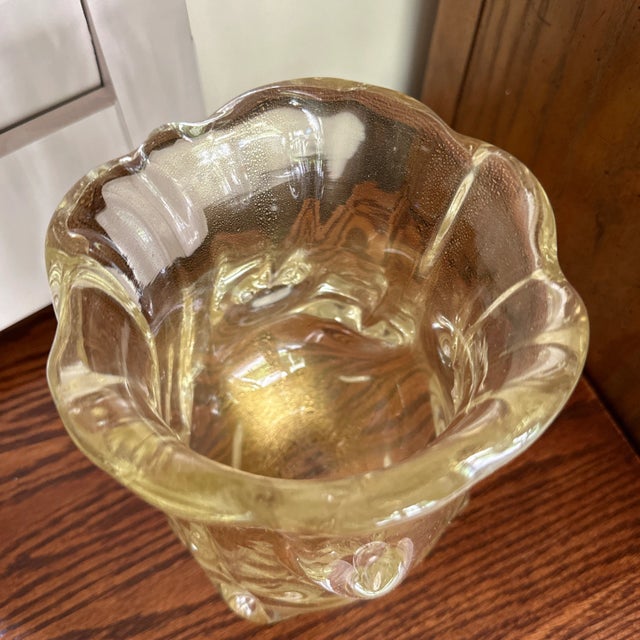 Mid-Century Modern Vintage Murano Style Glass Gold Flake Drooping Glass Vase For Sale - Image 3 of 9