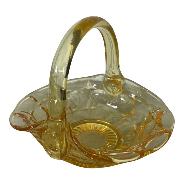 Vintage Indiana Glass Constellation Yellow-Colored Glass Basket For Sale