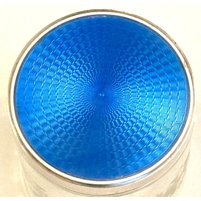 Round French Silver Deep Blue Guilloché Enamel & Crystal Table Box For Sale In West Palm - Image 6 of 10