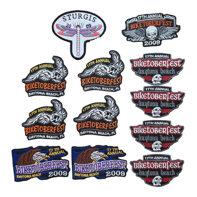 Curated 2009 Motorcycle Rally Embroidery Collection - 12 Pieces For Sale