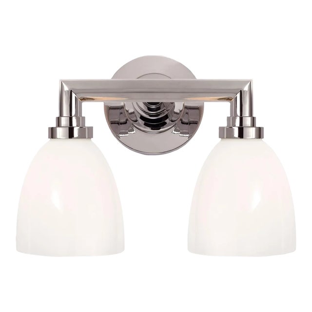 Chapman & Myers for Visual Comfort Signature Wilton Double Bath Light in Chrome with White Glass For Sale