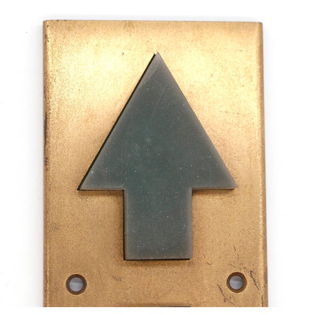 Reclaimed commercial brass elevator plate with a cutout red and green arrow indicator made of lucite. The original...