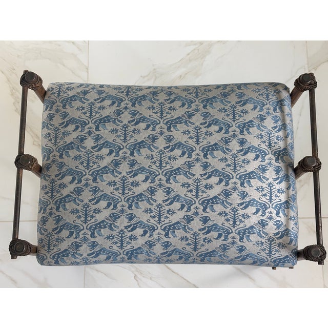 Vintage Gilt Rope Metal Vanity Stool in Fortuny Richelieu Fabric For Sale - Image 4 of 18