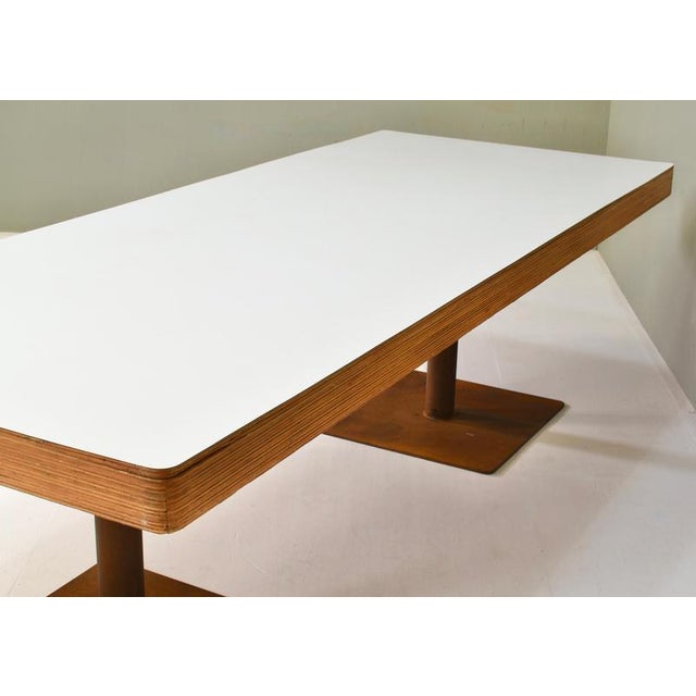 Modernist Dining Table in Natural Rusted Steel and Plywood, 1977 For Sale - Image 12 of 18