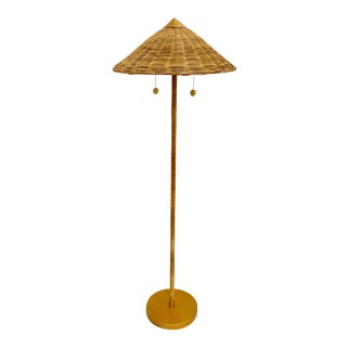 Celerie Kemble for Arteriors Boho Chic Terrace Rattan and Wicker Floor Lamp For Sale