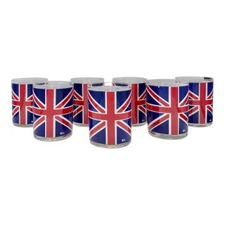 Vintage Cera Union Jack Uk Flag Cocktail Glasses- Set of 7 For Sale