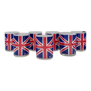 Vintage Cera Union Jack Uk Flag Cocktail Glasses- Set of 7