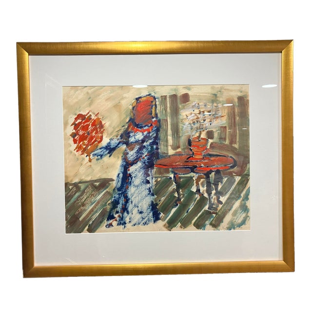 20th Century Oil on Paper by George Kokines Titled Center Seating For Sale