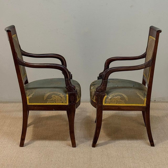 Early 19th Century Pair 19th Century French Empire Period Mahogany Armchairs ~ Fauteuils For Sale - Image 5 of 17