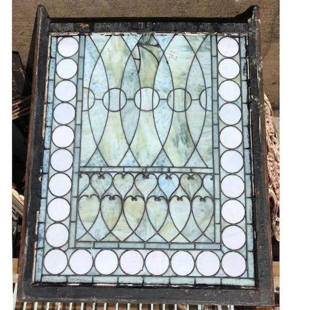 American Tiffany Studios Stained, Leaded Opalescent Glass Pine Frame Sash Window For Sale In Denver - Image 6 of 12