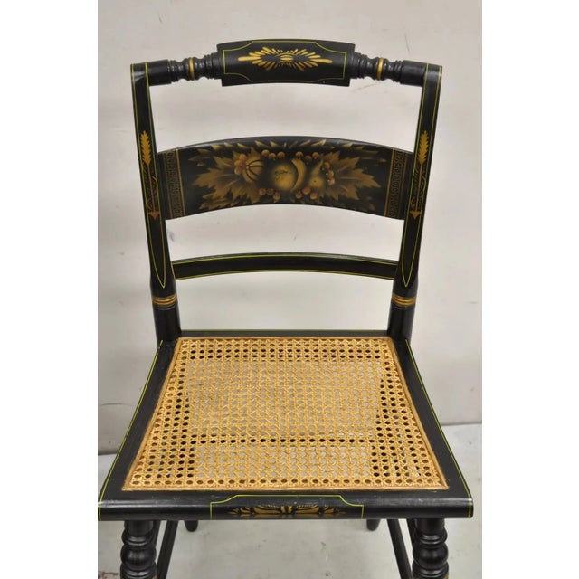 Mid 20th Century Vintage L. Hitchcock Black Stencil Harvest Decorated Cane Side Chair - a Pair For Sale - Image 11 of 11