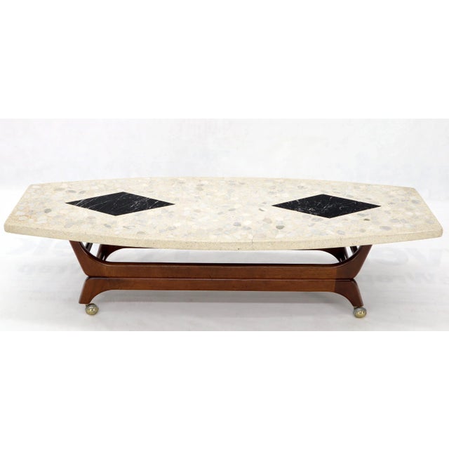 Mid 20th Century Terrazzo Stone Inlay Boat Shape Oiled Walnut Base Coffee Table For Sale - Image 6 of 11