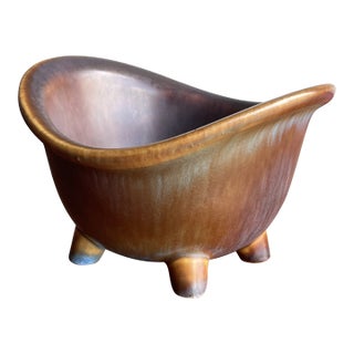 1960s Gunnar Nylund for Rörstrand Footed Blue and Brown Stoneware Bowl For Sale