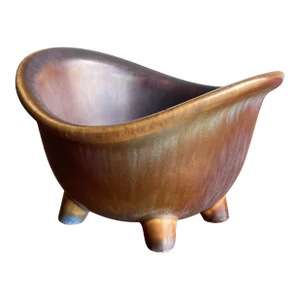 1960s Gunnar Nylund for Rörstrand Footed Blue and Brown Stoneware Bowl