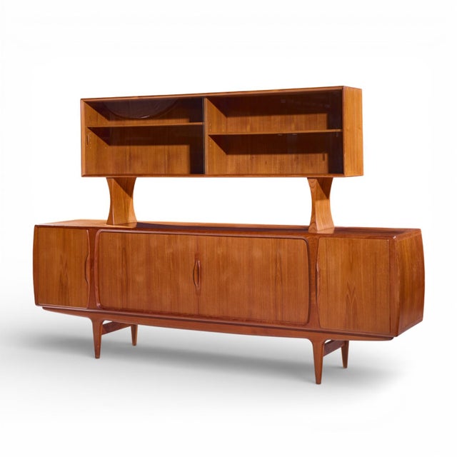 Mid-Century Modern Johannes Andersen for Uldum Mid Century Danish Teak Tambour Door Credenza With Hutch For Sale - Image 3 of 12