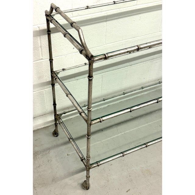 Large 3-Tiered Maison Jansen Faux Bois Silver-Leaf Trolley/ Bar Cart For Sale - Image 17 of 18