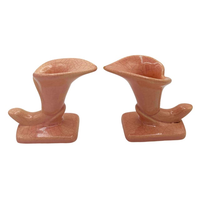 1950s 1950s Mid-Century Modern Pink Calla Lilly Horn Shaped Ceramic Vase, Pair For Sale - Image 5 of 8