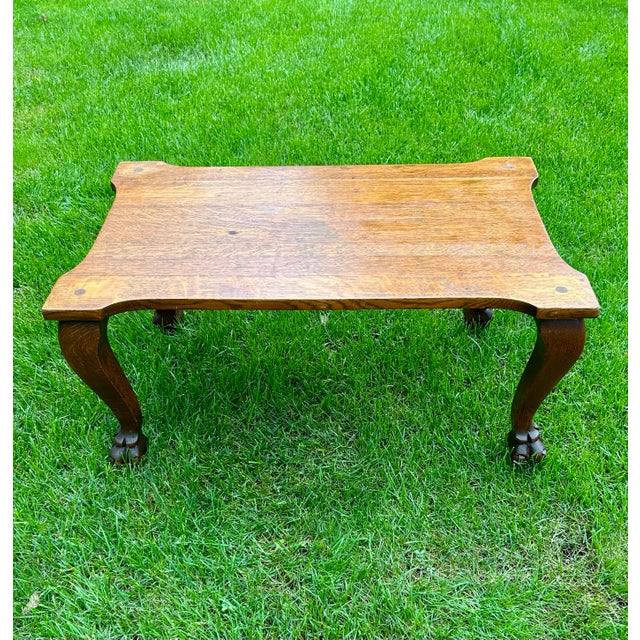 American Antique, Tiger Oak, Coffee Table With Cabriole Legs, Eagle’s Talon Feet, and Wooden Casters, 1870’s For Sale - Image 3 of 12