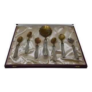 Antique Art Deco Ice Cream Set in Sterling Silver and Brass, Italy, Set of 7 For Sale