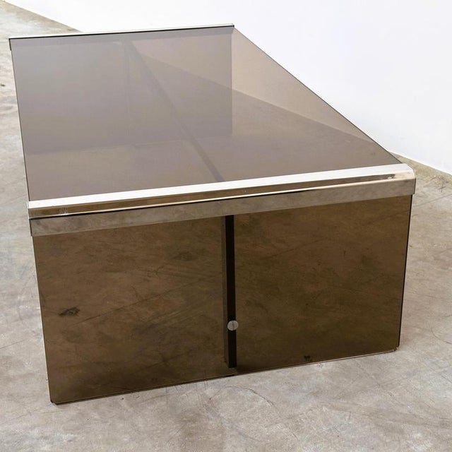 Glass Smoked Glass Coffee Table with Chrome Details from Radice & Galotti, Italy, 1970s For Sale - Image 7 of 12