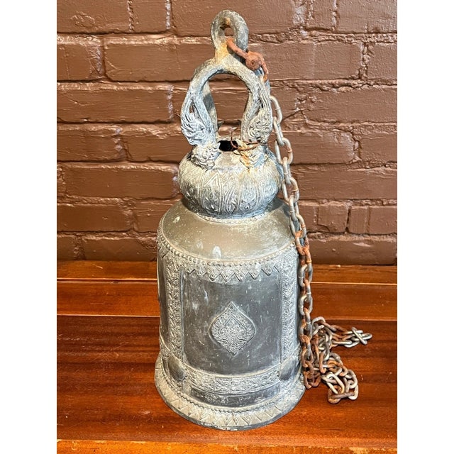 Early 20th Century Antique Thai Bronze Temple Bell 21" Ornate Hanging Buddhist Temple Art For Sale - Image 5 of 6