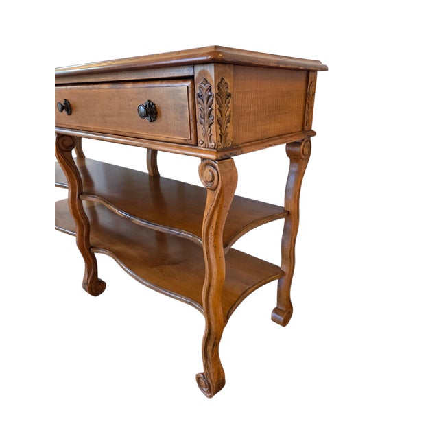 Bassett Country French Console Table Vintage Provincial Wood Sofa Server 2 Drawer For Sale In Philadelphia - Image 6 of 12