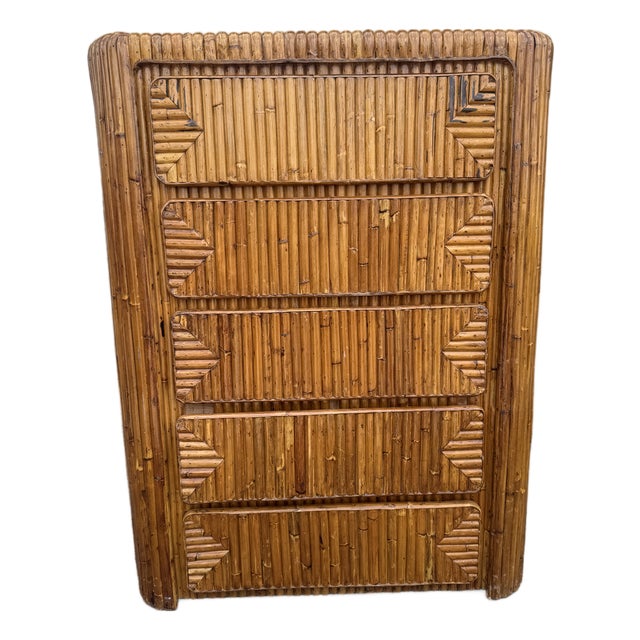 1970's Waterfall Rattan Tall 5 Drawer Chest Manner of Gabriela Crespi For Sale