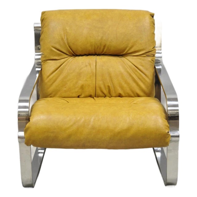 Mid Century Modern Chrome Milo Baughman Style Club Lounge Chair by Agi Ind. For Sale