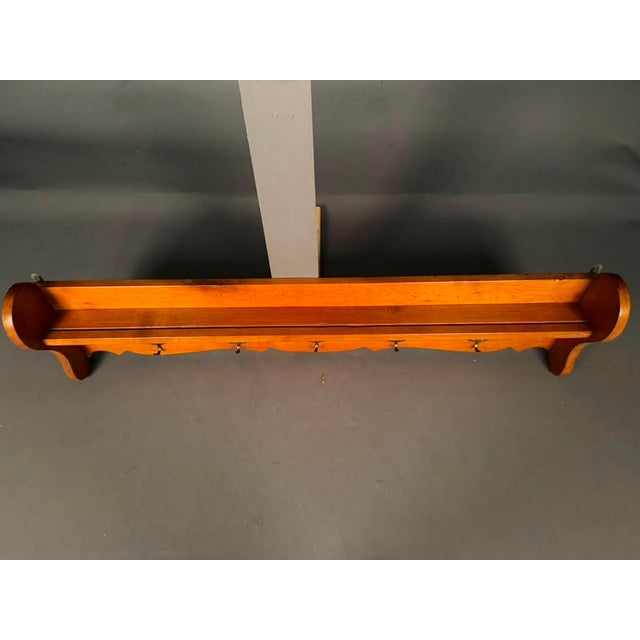 French 19th Century Cherry Wall-Mounted Shelf With Five Bronze Hooks, Circa 1890 For Sale - Image 15 of 16