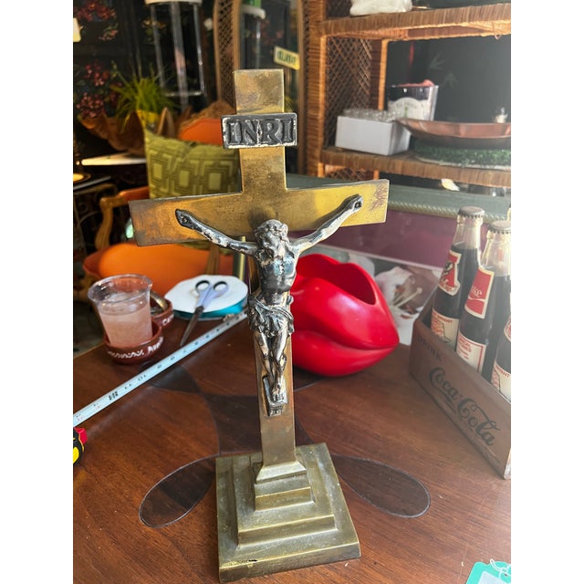 1970s Large Heavy Brass Crucifix For Sale - Image 9 of 12