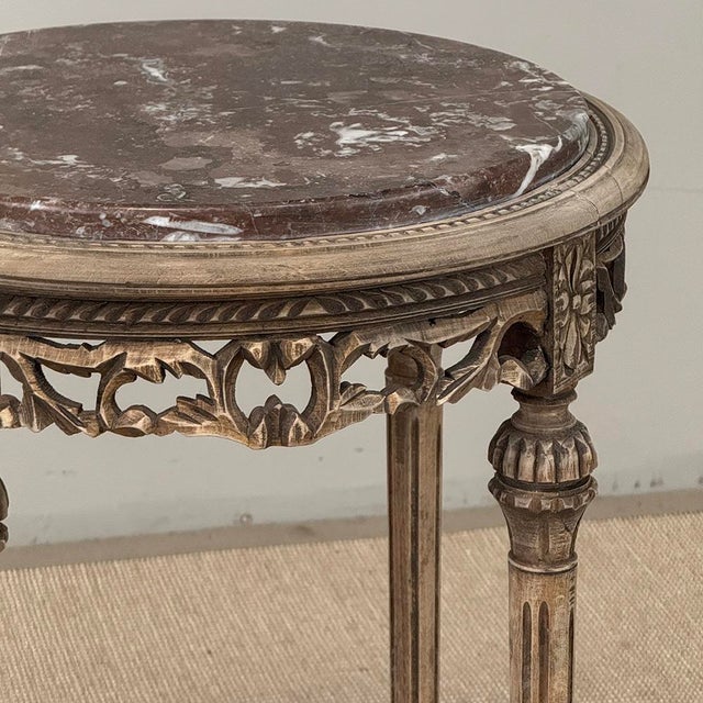 Antique French Louis XVI Stripped Marble Top Occasional Table For Sale - Image 10 of 18