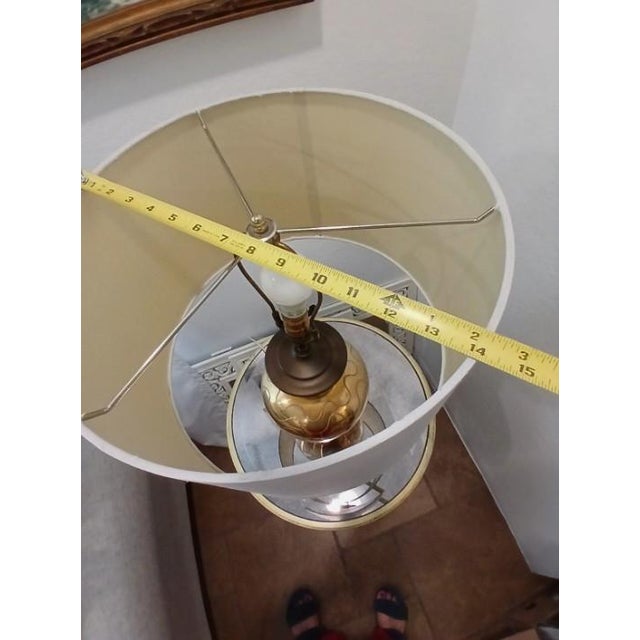 1950s Art Deco Gold Ceramic Lamp Etched Wavy Lines Modern W Shade Underwriters For Sale - Image 14 of 18