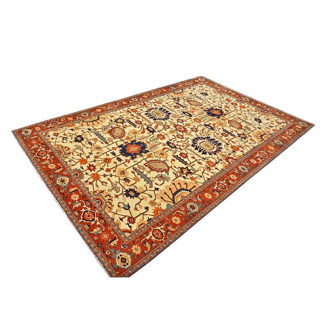 Persian Serapi 7x11 Ivory, Rust, & Blue Recreation Handmade Area Rug #1141228 For Sale - Image 4 of 12