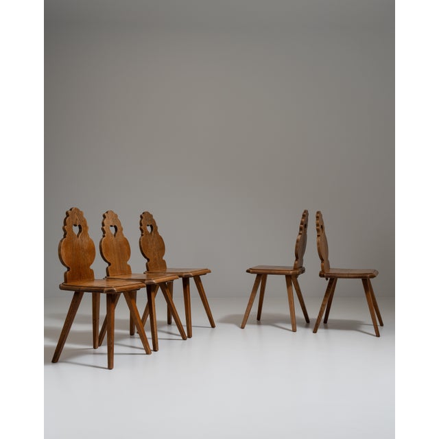 Set of Five 20th Century French Amber Oak Tyrolean Chairs For Sale - Image 12 of 15