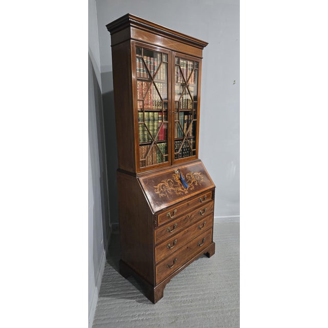 Georgian Inlaid Bureau Bookcase, 1790s For Sale - Image 9 of 18