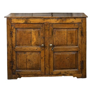 English Early Oak Cupboard with Two Doors and Distressed Patina, 18th Century For Sale