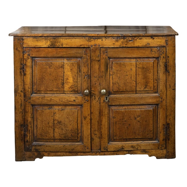 English Early Oak Cupboard with Two Doors and Distressed Patina, 18th Century For Sale