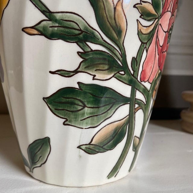 Vintage Flowers Ceramic Earthenware Vase by Gien, France, 1960s For Sale - Image 11 of 12