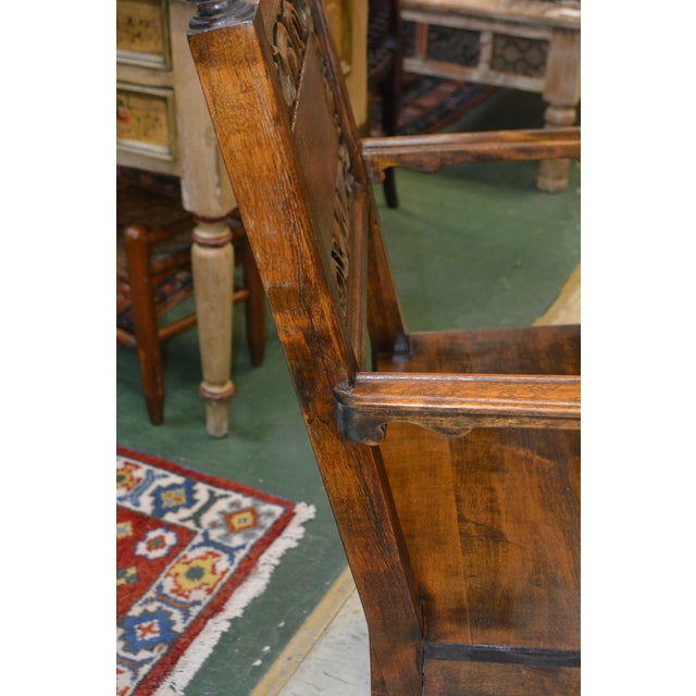 Antique Elgin a Simonds Dark Oak Wood Wainscot Side / Dining Chair W/ Arms & Carved Back For Sale - Image 14 of 18
