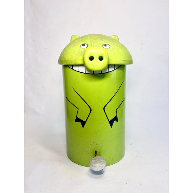 I mean, come on! This is the cutest trash can I have ever seen. Handmade lime green pig molded plastic head perched atop a...