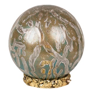 Stories of Italy Denim Nougat Crown Globe Lamp with Cast Brass Base For Sale