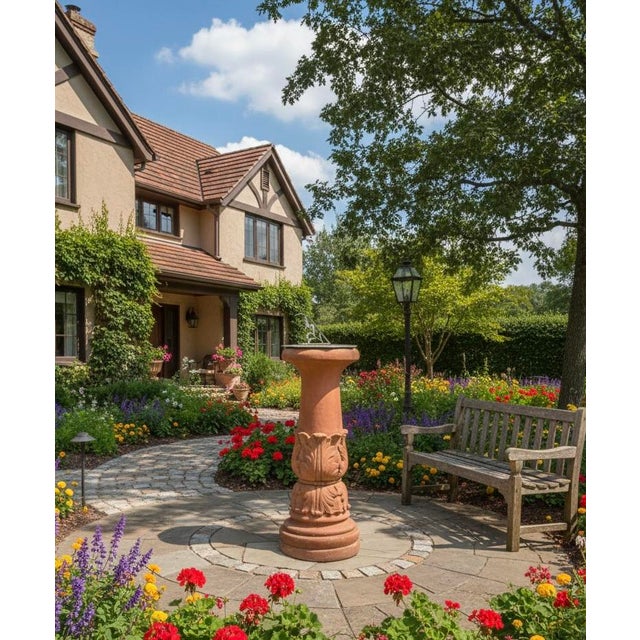 1990s Vintage Acanthus Leaf Terracotta Pedestal Sundial For Sale - Image 5 of 5