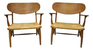 Mid 20th Century Vintage Hans Wegner Ch22 Carl Hansen & Son Oak Lounge Easy Chairs Mid-Century Modern - A Pair