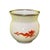 This round creamy white porcelain vase or jar features vibrant red painted designs of stylized birds, dragons and perhaps...