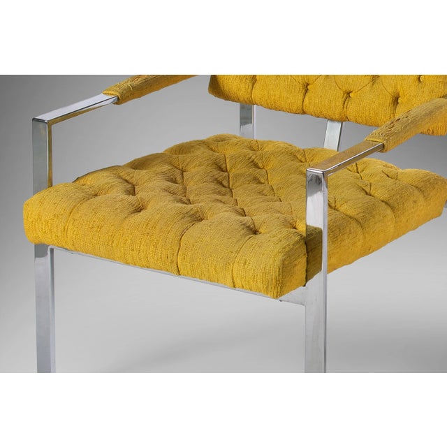 Canary Yellow Tagged Milo Baughman for Thayer Coggin Chrome Lounge Chairs in Tufted Canary, USA, circa 1970's - A Pair For Sale - Image 8 of 9