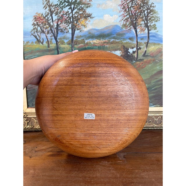 Wood Vintage Hand-Turned Decorative Teak Wood Bowl by Winesome, Made in Thailand For Sale - Image 7 of 7