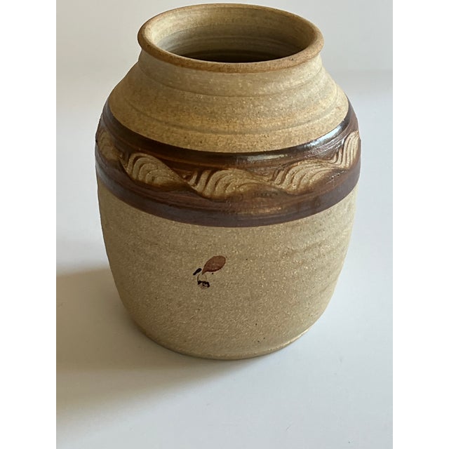 Traditional Handmade Tan and Brown Pottery Vase For Sale - Image 3 of 6