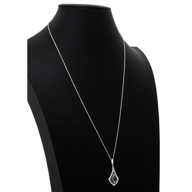Traditional 14k White Gold Sapphire Diamond Necklace For Sale - Image 3 of 8