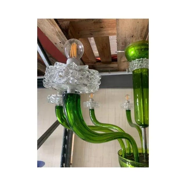 Green Murano Glass Chandelier with Trasparent Rostrato Boubeches by Simoeng For Sale - Image 4 of 11